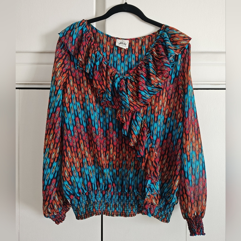 Ariat Womens Colorful Ruffles Blouse Size L
